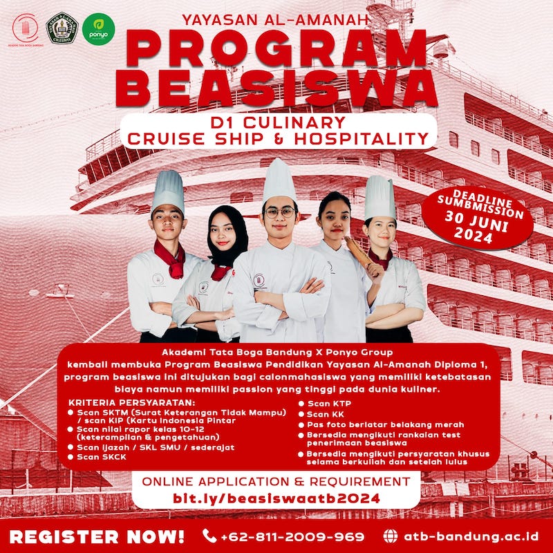Beasiswa Diploma 1 Culinary Cruise Ship Dibuka